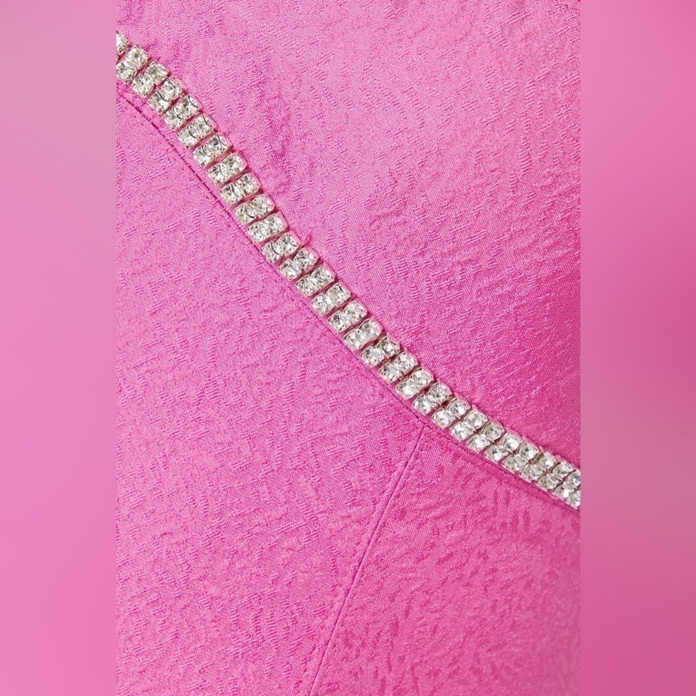 SELF-PORTRAIT Pink Textured Diamonte Prom Off the Shoulder Midi Dress Size 4 NWT - Picture 5 of 9